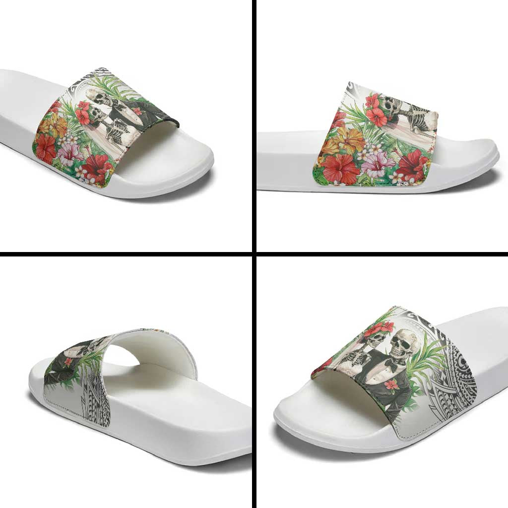 Skeleton Love for Valentines Day Slide Sandals Polynesian Tribal Love Forever LT9 - Polynesian Pride