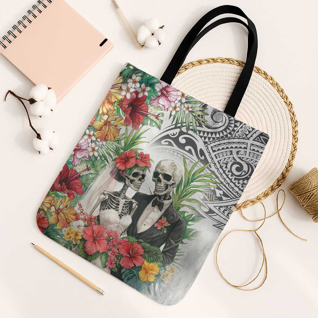 Skeleton Love for Valentines Day Tote Bag Polynesian Tribal Love Forever LT9 Black Strap One Size White - Polynesian Pride