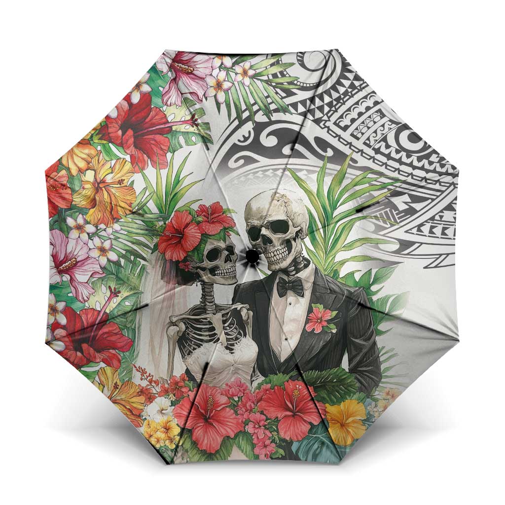 Skeleton Love for Valentines Day Umbrella Polynesian Tribal Love Forever LT9 One Size Folded 11.42 inch Opened Diameter 37.4 inch White - Polynesian Pride