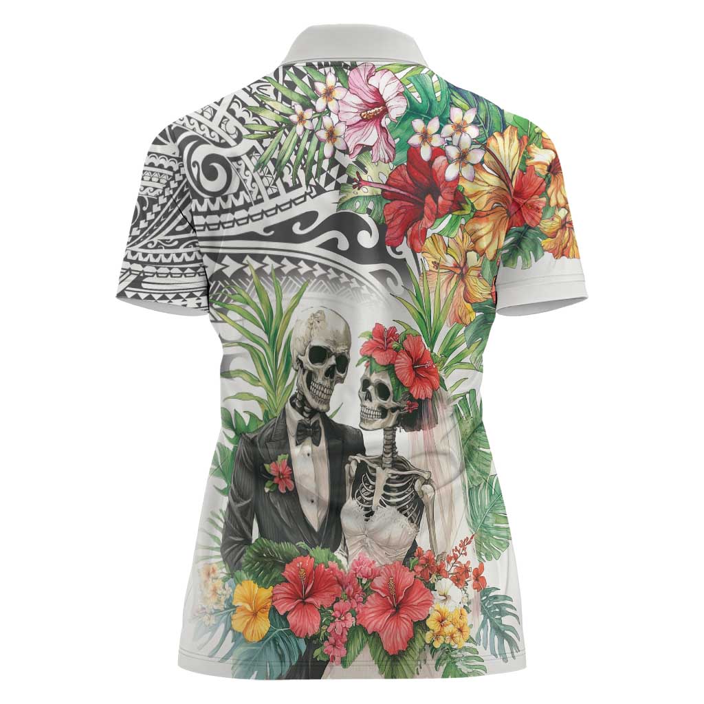 Skeleton Love for Valentines Day Women Polo Shirt Polynesian Tribal Love Forever LT9 - Polynesian Pride