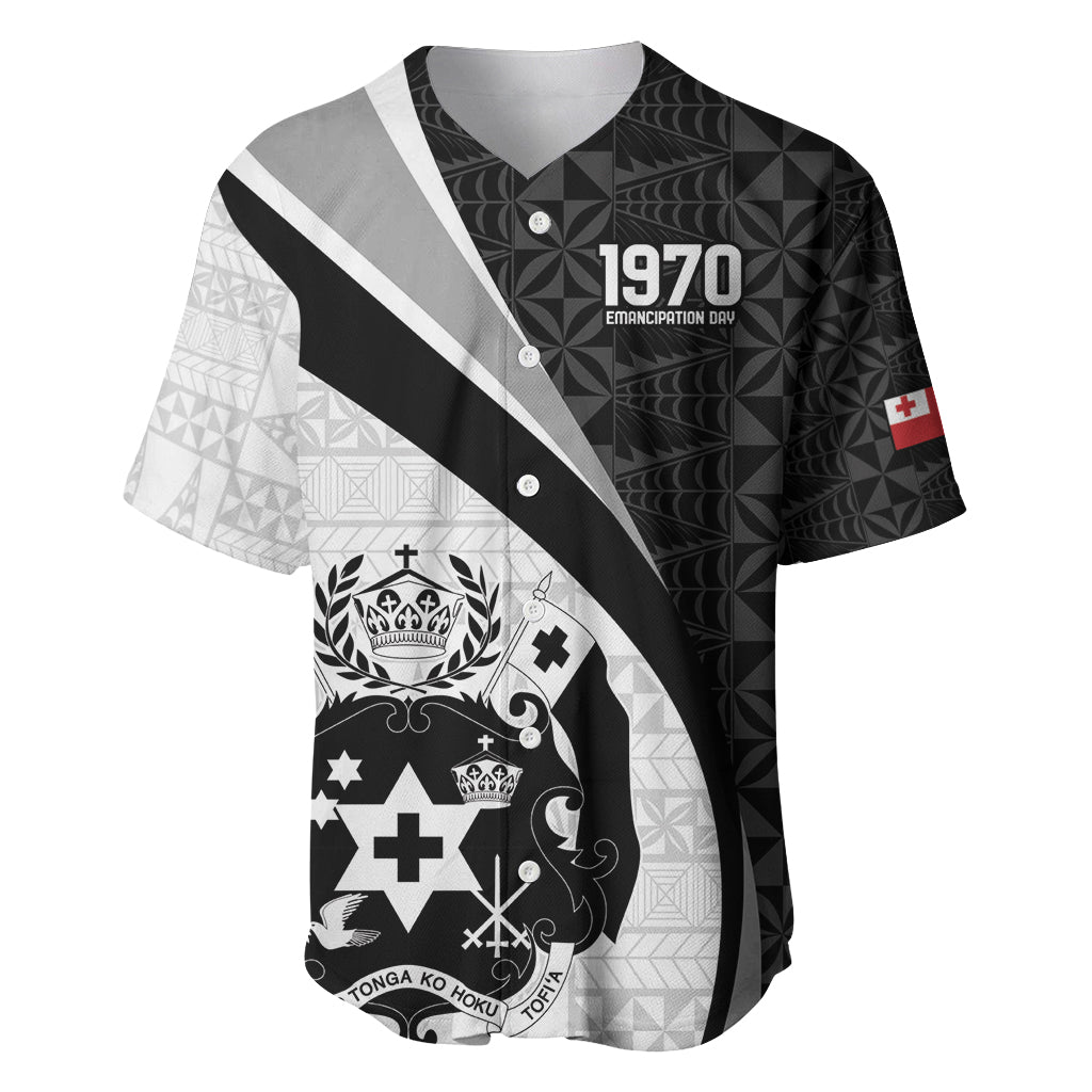 Personalised Tonga Emancipation Day Baseball Jersey Since 1970 Ngatu Tribal Pattern LT9 Black - Polynesian Pride