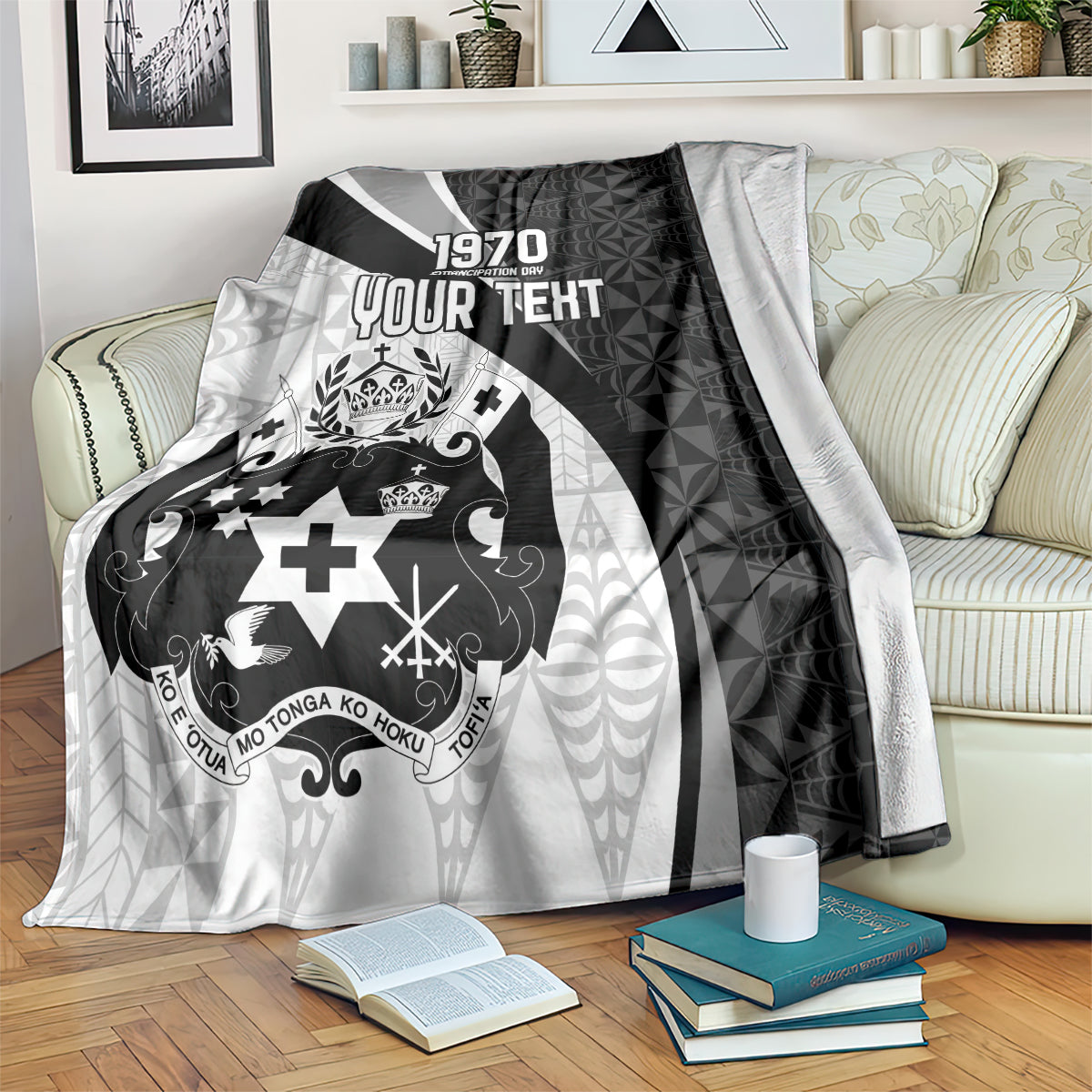 Personalised Tonga Emancipation Day Blanket Since 1970 Ngatu Tribal Pattern LT9 Black - Polynesian Pride
