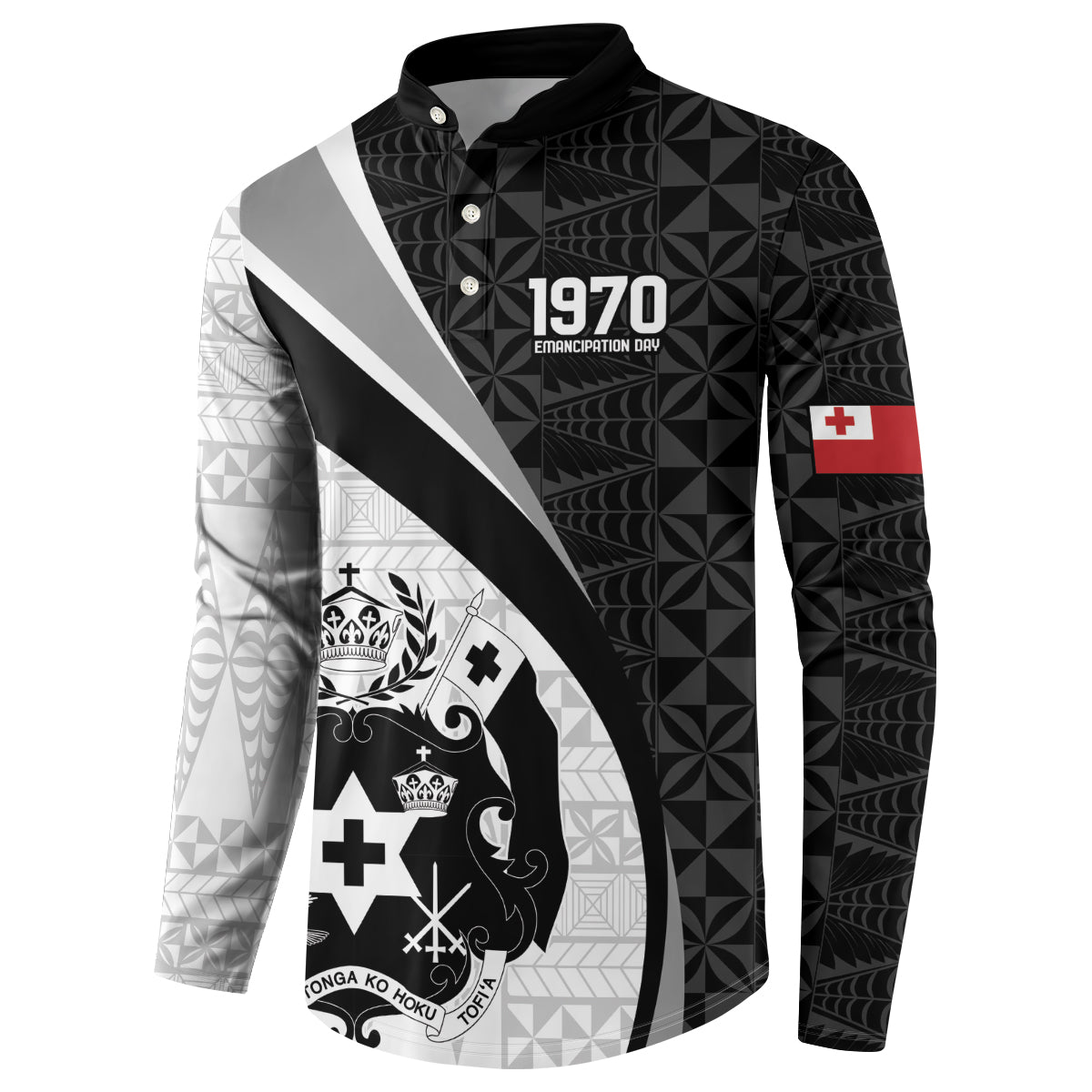 Personalised Tonga Emancipation Day Button Sweatshirt Since 1970 Ngatu Tribal Pattern LT9 - Polynesian Pride