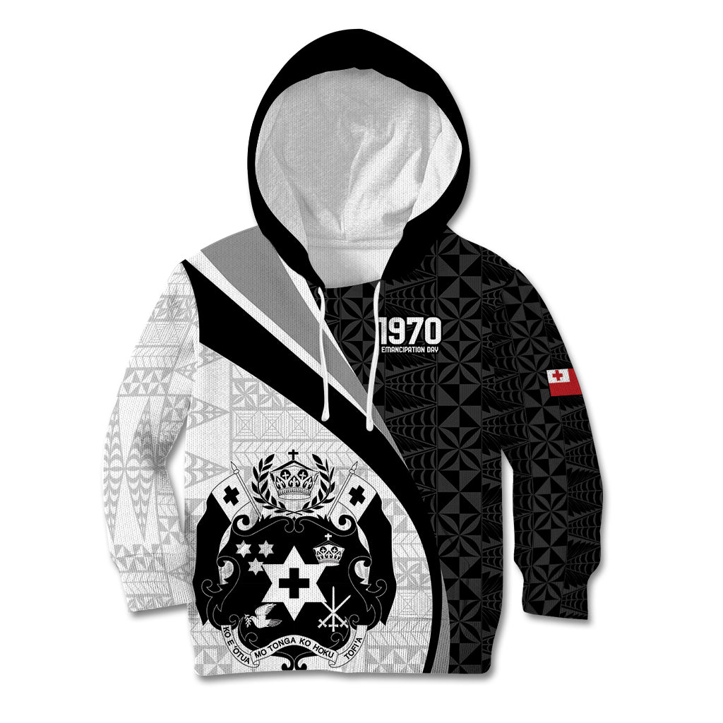 Personalised Tonga Emancipation Day Kid Hoodie Since 1970 Ngatu Tribal Pattern LT9 Hoodie Black - Polynesian Pride