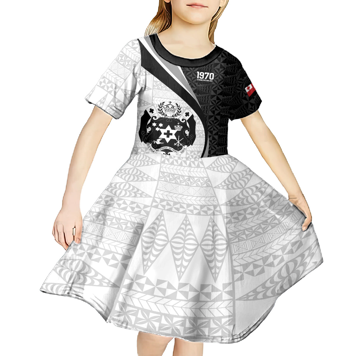 Personalised Tonga Emancipation Day Kid Short Sleeve Dress Since 1970 Ngatu Tribal Pattern LT9 - Polynesian Pride