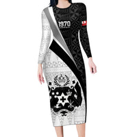 Personalised Tonga Emancipation Day Long Sleeve Bodycon Dress Since 1970 Ngatu Tribal Pattern LT9 Long Dress Black - Polynesian Pride