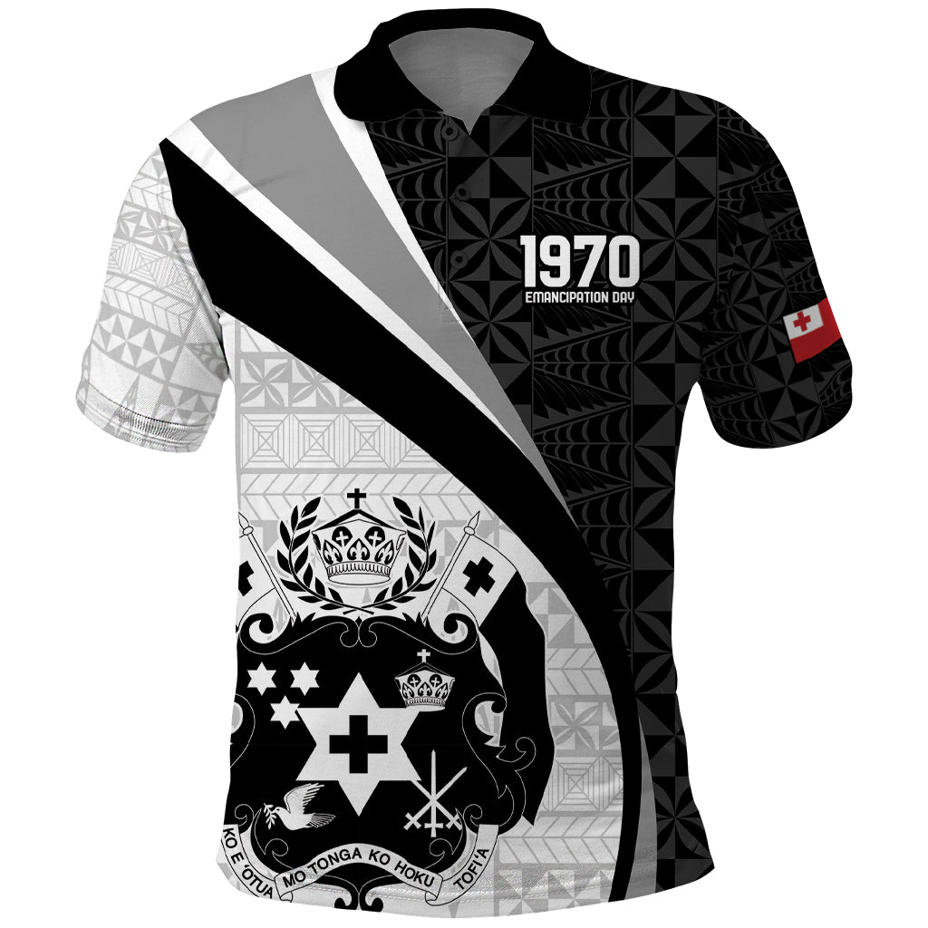 Personalised Tonga Emancipation Day Polo Shirt Since 1970 Ngatu Tribal Pattern LT9 Black - Polynesian Pride