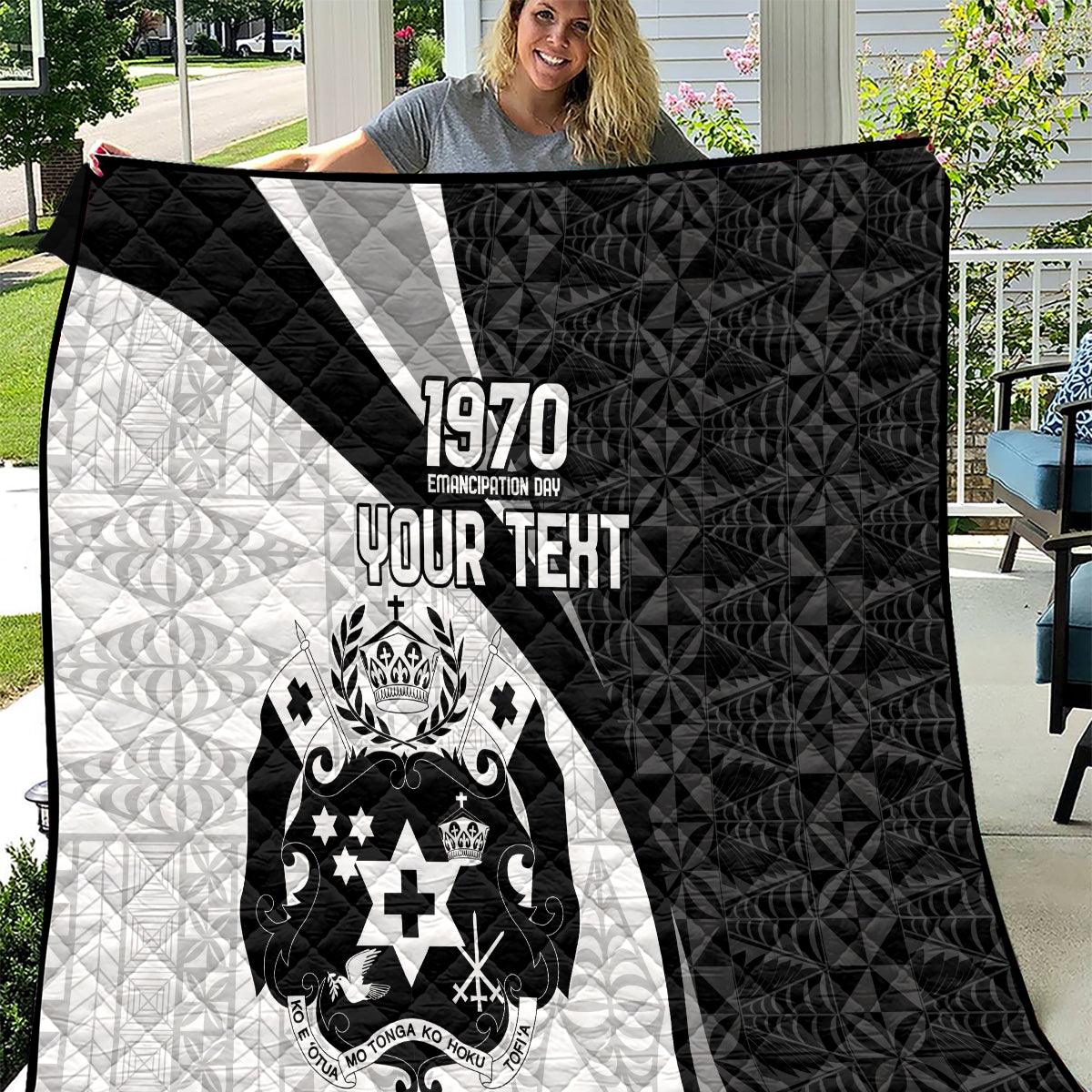 Personalised Tonga Emancipation Day Quilt Since 1970 Ngatu Tribal Pattern LT9 Black - Polynesian Pride