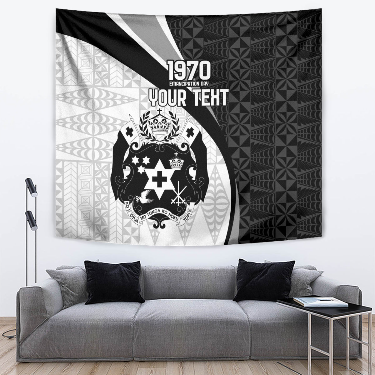 Personalised Tonga Emancipation Day Tapestry Since 1970 Ngatu Tribal Pattern LT9 Black - Polynesian Pride