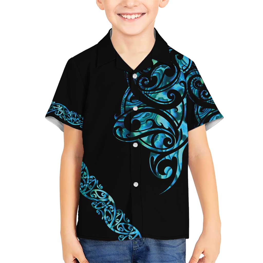 All Black Maori Tribal Tattoo Personalised Kid Hawaiian Shirt Polynesian Style LT9 Kid Black - Polynesian Pride