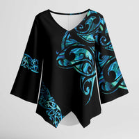 All Black Maori Tribal Tattoo Personalised Kimono Sleeve Blouse Polynesian Style LT9 Female Black - Polynesian Pride