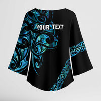 All Black Maori Tribal Tattoo Personalised Kimono Sleeve Blouse Polynesian Style LT9 - Polynesian Pride