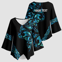 All Black Maori Tribal Tattoo Personalised Kimono Sleeve Blouse Polynesian Style LT9 - Polynesian Pride