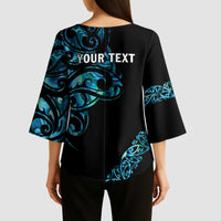 All Black Maori Tribal Tattoo Personalised Kimono Sleeve Blouse Polynesian Style LT9 - Polynesian Pride