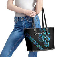 All Black Maori Tribal Tattoo Personalised Leather Tote Bag Polynesian Style LT9 - Polynesian Pride