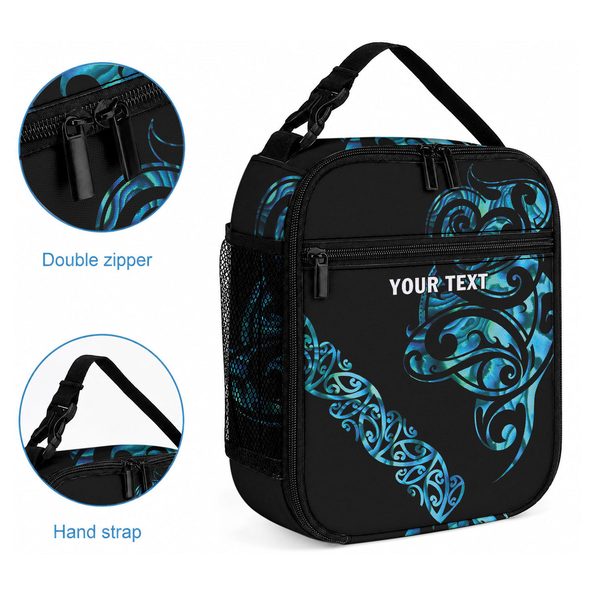 All Black Maori Tribal Tattoo Personalised Lunch Bag Polynesian Style