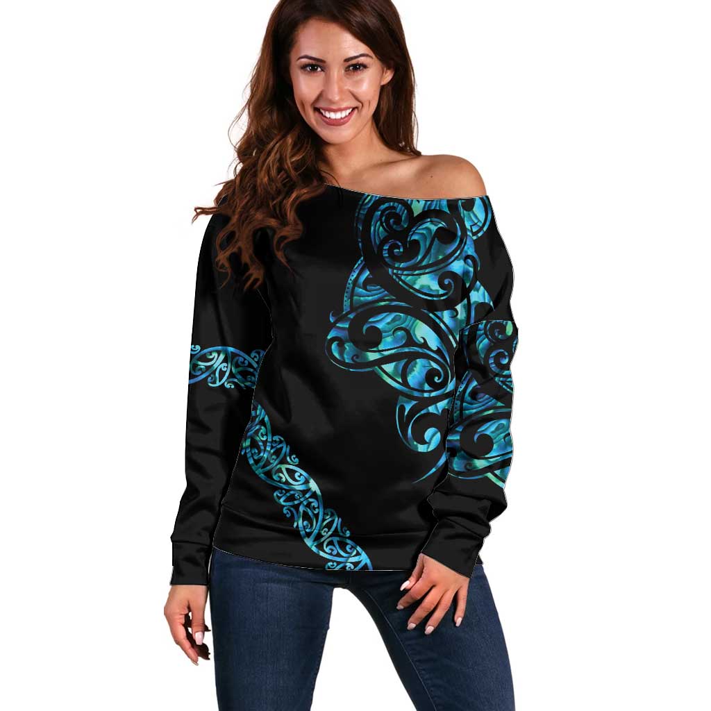 All Black Maori Tribal Tattoo Personalised Off Shoulder Sweater Polynesian Style LT9 Women Black - Polynesian Pride