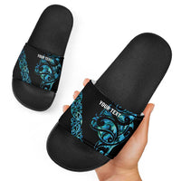 All Black Maori Tribal Tattoo Personalised Slide Sandals Polynesian Style LT9 - Polynesian Pride