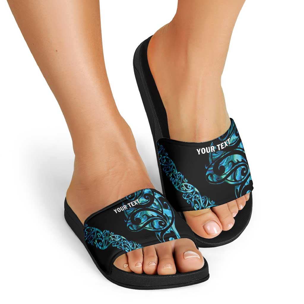 All Black Maori Tribal Tattoo Personalised Slide Sandals Polynesian Style LT9 - Polynesian Pride