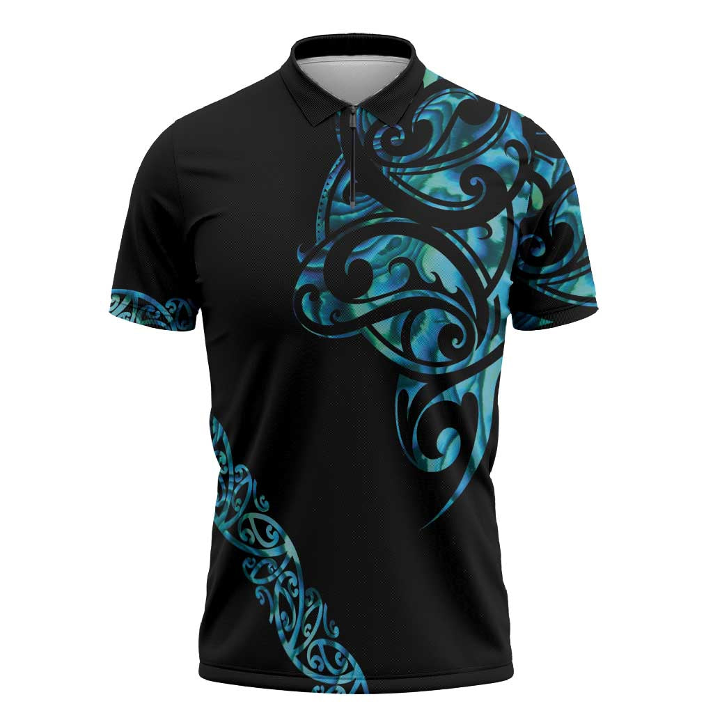 All Black Maori Tribal Tattoo Personalised Zipper Polo Shirt Polynesian Style LT9 Black - Polynesian Pride