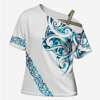 All White Maori Tribal Tattoo Personalised Cross Shoulder Shirt Polynesian Style LT9 Female White - Polynesian Pride