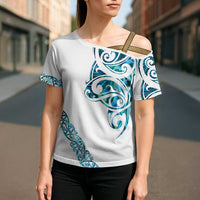All White Maori Tribal Tattoo Personalised Cross Shoulder Shirt Polynesian Style LT9 - Polynesian Pride
