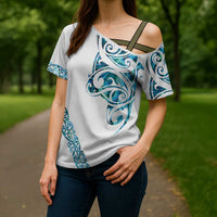 All White Maori Tribal Tattoo Personalised Cross Shoulder Shirt Polynesian Style LT9 - Polynesian Pride
