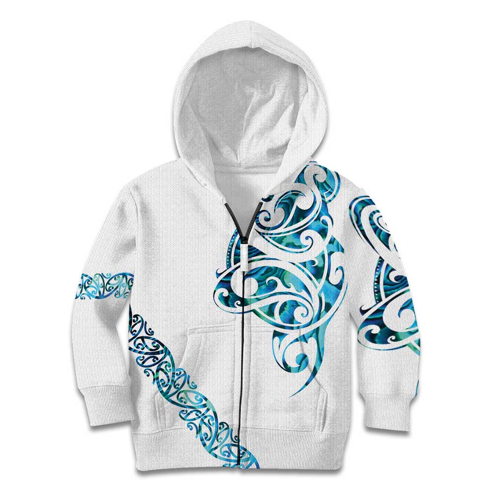 All White Maori Tribal Tattoo Personalised Kid Hoodie Polynesian Style LT9 Zip Hoodie White - Polynesian Pride