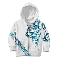 All White Maori Tribal Tattoo Personalised Kid Hoodie Polynesian Style LT9 Zip Hoodie White - Polynesian Pride