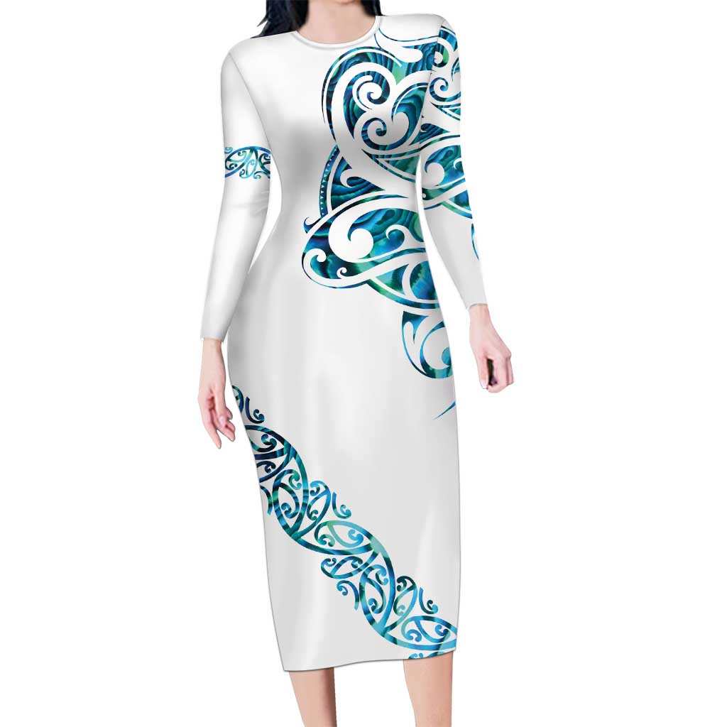 All White Maori Tribal Tattoo Personalised Long Sleeve Bodycon Dress Polynesian Style LT9 Long Dress White - Polynesian Pride