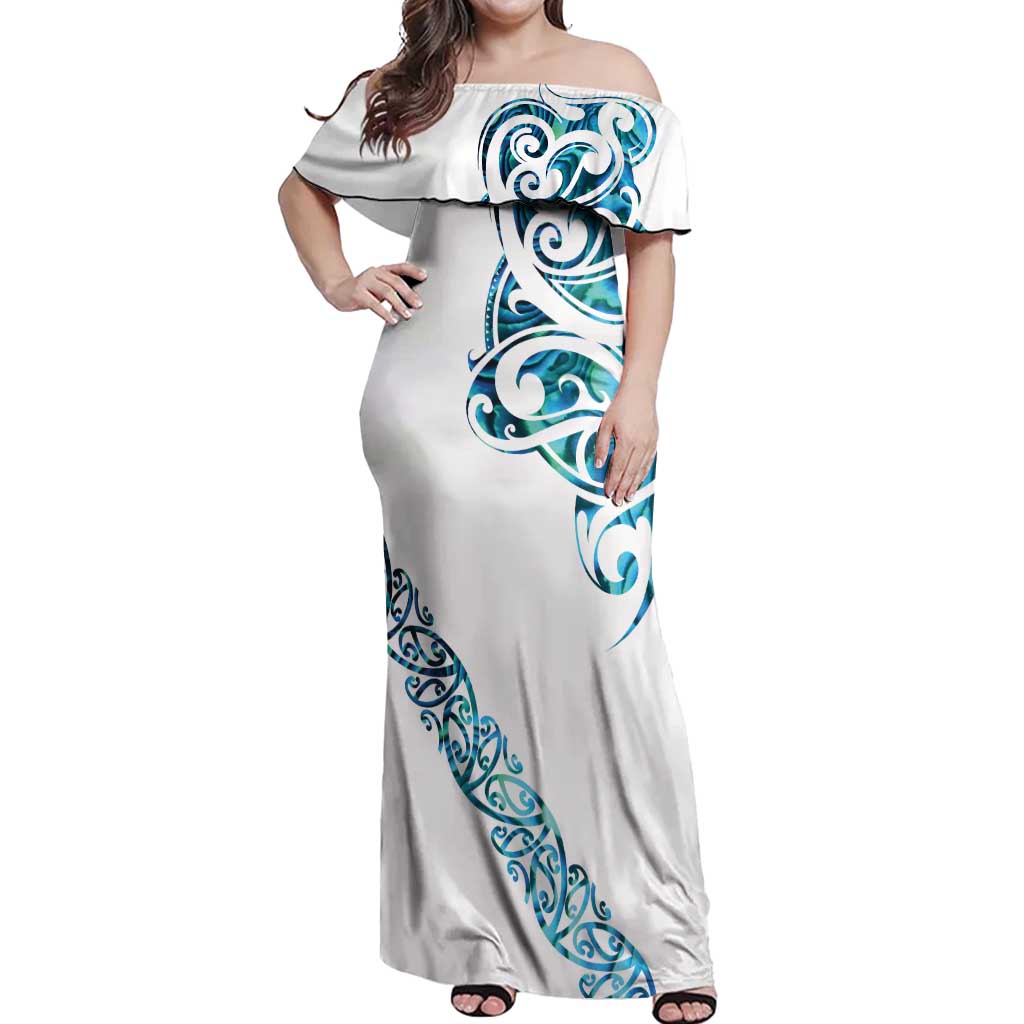 All White Maori Tribal Tattoo Personalised Off Shoulder Maxi Dress Polynesian Style LT9 Women White - Polynesian Pride