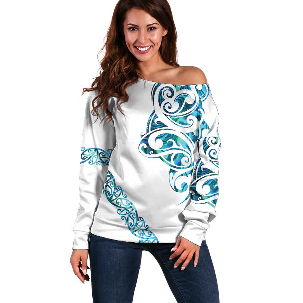 All White Maori Tribal Tattoo Personalised Off Shoulder Sweater Polynesian Style LT9 Women White - Polynesian Pride