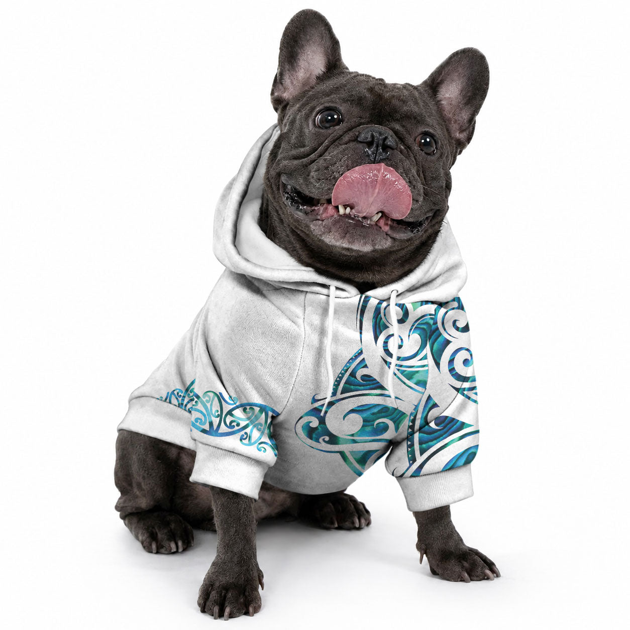 All White Maori Tribal Tattoo Personalised Pet Hoodie Polynesian Style LT9 - Polynesian Pride
