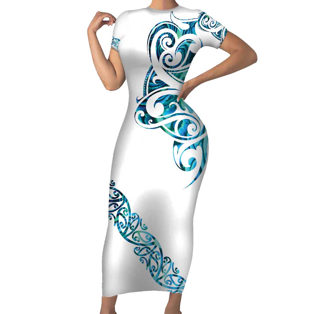 All White Maori Tribal Tattoo Personalised Short Sleeve Bodycon Dress Polynesian Style LT9 Long Dress White - Polynesian Pride