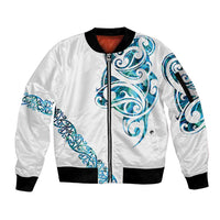 All White Maori Tribal Tattoo Personalised Sleeve Zip Bomber Jacket Polynesian Style LT9 Unisex White - Polynesian Pride