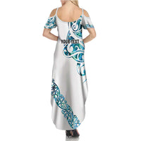 All White Maori Tribal Tattoo Personalised Summer Maxi Dress Polynesian Style LT9 - Polynesian Pride