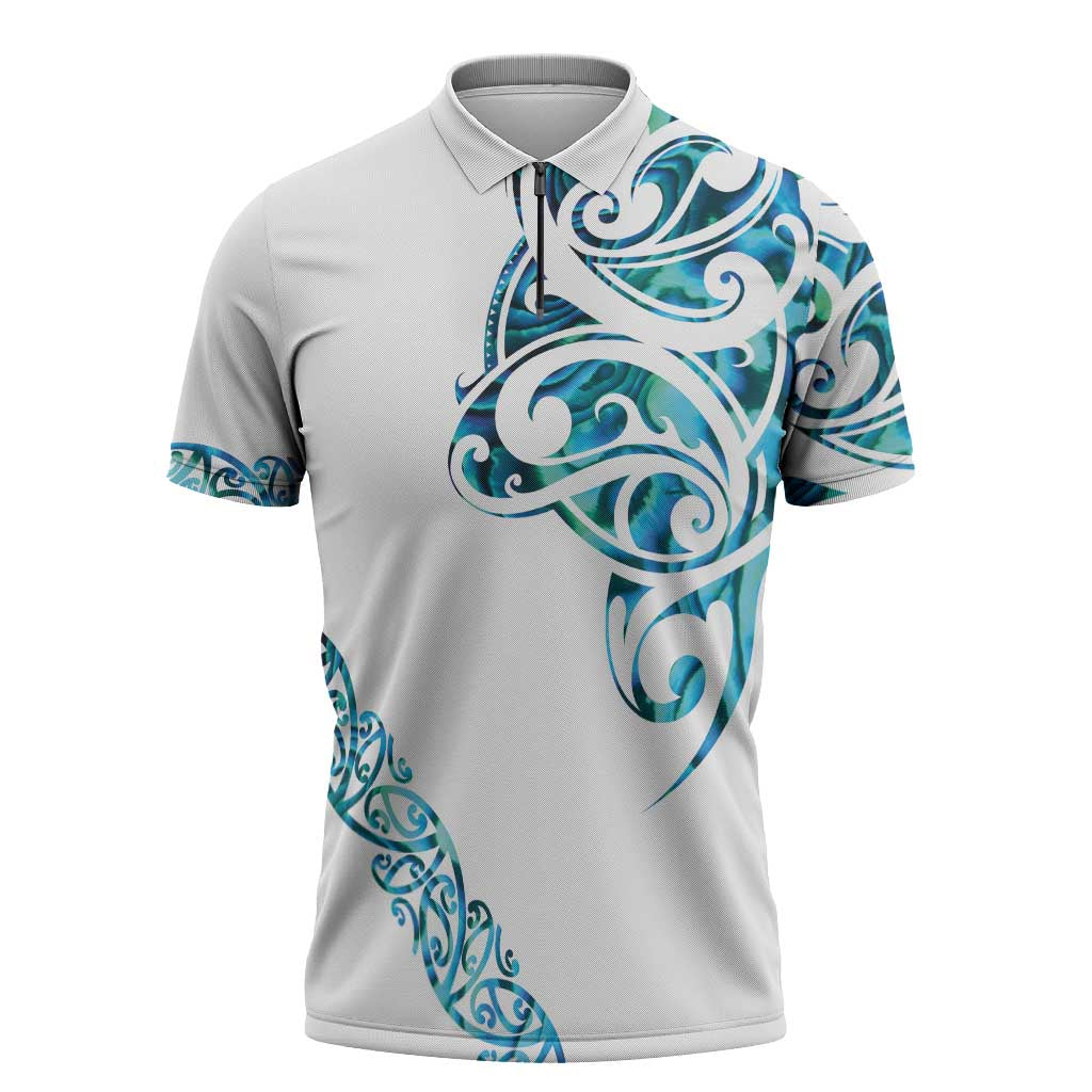 All White Maori Tribal Tattoo Personalised Zipper Polo Shirt Polynesian Style LT9 White - Polynesian Pride