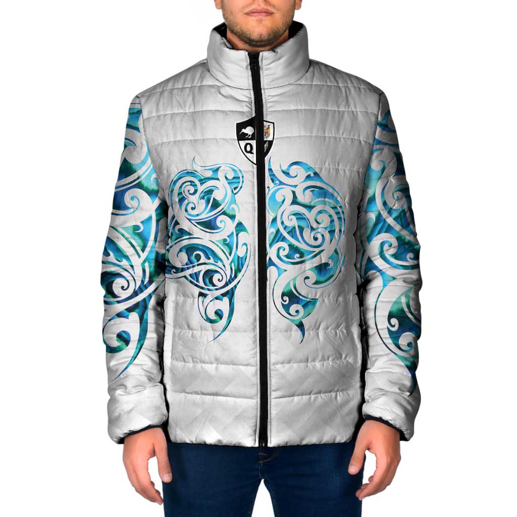 Queensland Maori Kiwi Personalised Padded Jacket Ma Kakariki Papua Shell Maori Tribal Tattoo LT9 Men White - Polynesian Pride