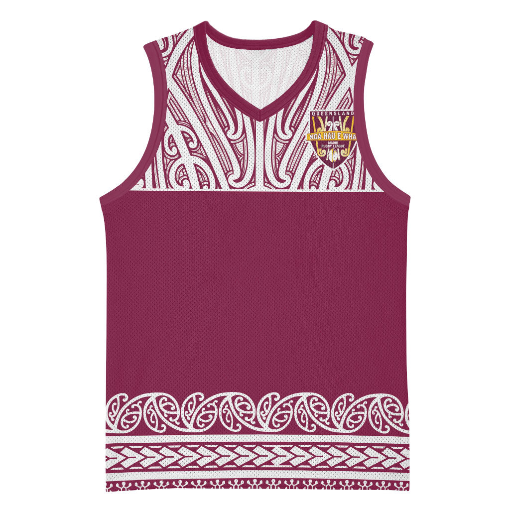 Queensland Maori Nga Hau E Wha Custom Basketball Jersey Polynesian Maori Tribal Pattern LT9 Unisex Maroon - Polynesian Pride