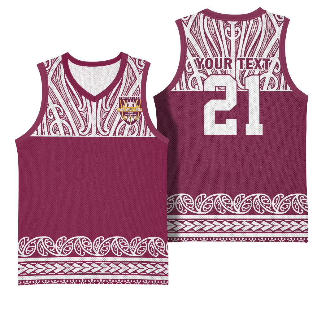 Queensland Maori Nga Hau E Wha Custom Basketball Jersey Polynesian Maori Tribal Pattern LT9 - Polynesian Pride