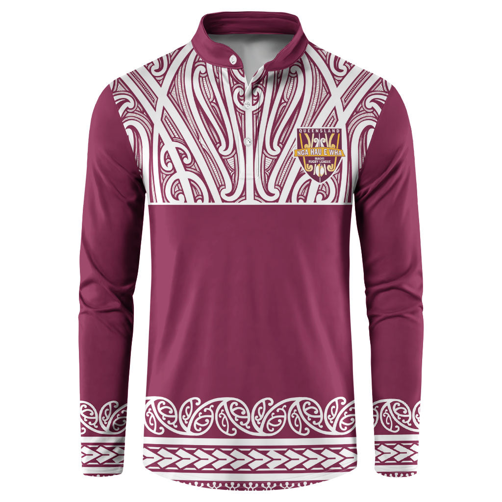 Queensland Maori Nga Hau E Wha Custom Button Sweatshirt Polynesian Maori Tribal Pattern LT9 Maroon - Polynesian Pride