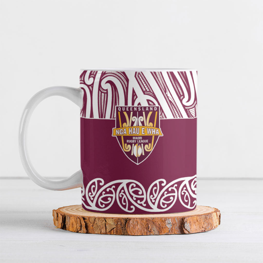 Queensland Maori Nga Hau E Wha Custom Ceramic Mug Polynesian Maori Tribal Pattern LT9 Maroon - Polynesian Pride