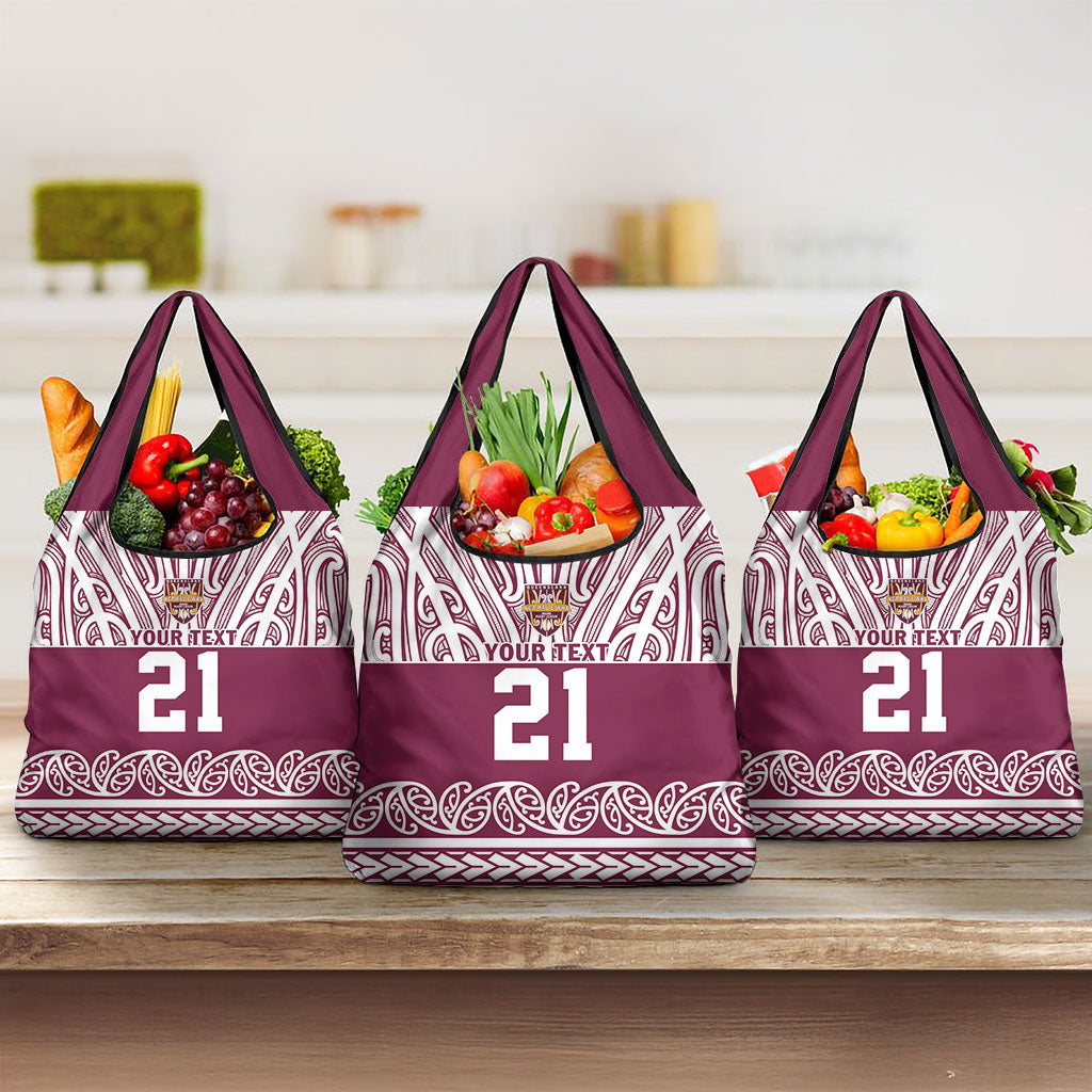 Queensland Maori Nga Hau E Wha Custom Grocery Bag Polynesian Maori Tribal Pattern LT9 3-pack One Size Maroon - Polynesian Pride