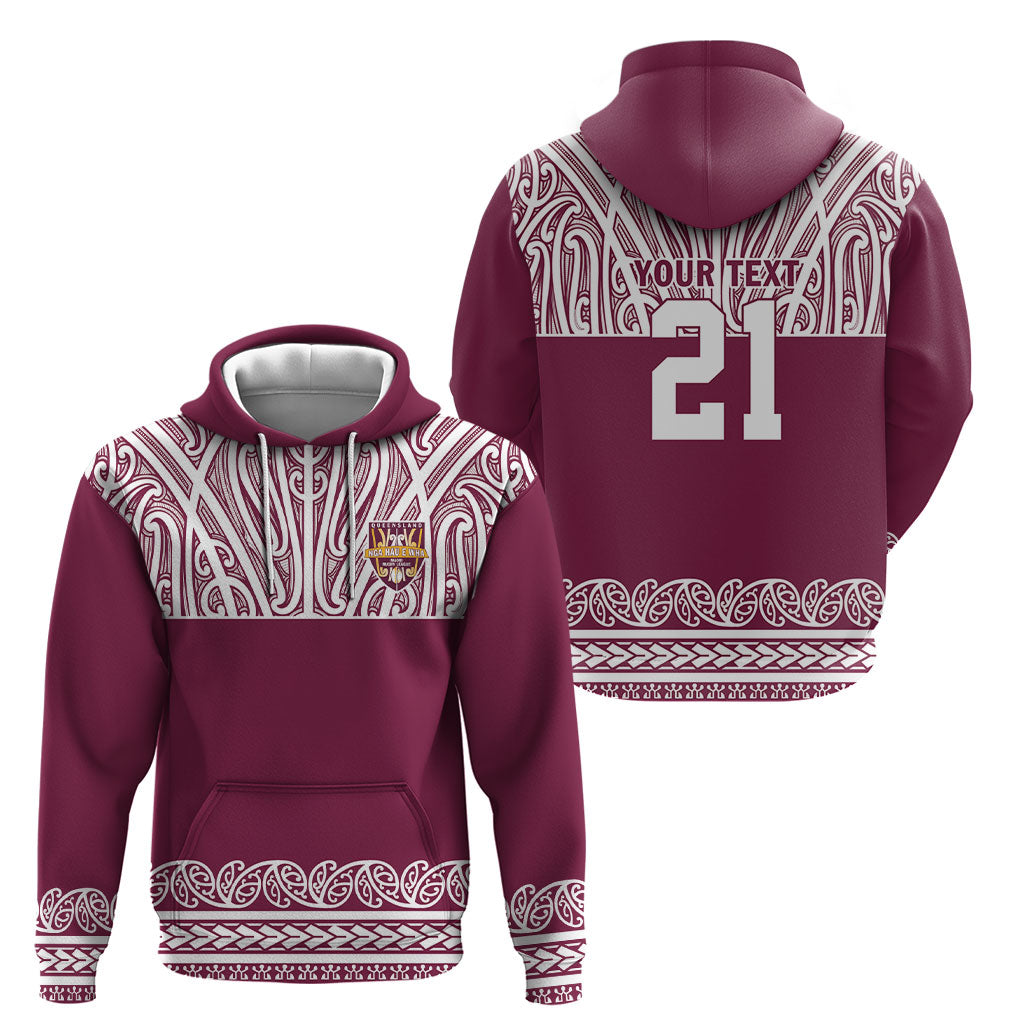 Queensland Maori Nga Hau E Wha Custom Hoodie Polynesian Maori Tribal Pattern LT9 Zip Hoodie Maroon - Polynesian Pride