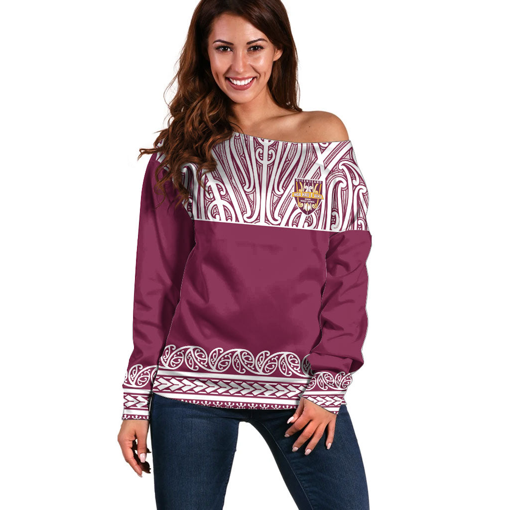 Queensland Maori Nga Hau E Wha Custom Off Shoulder Sweater Polynesian Maori Tribal Pattern LT9 Women Maroon - Polynesian Pride