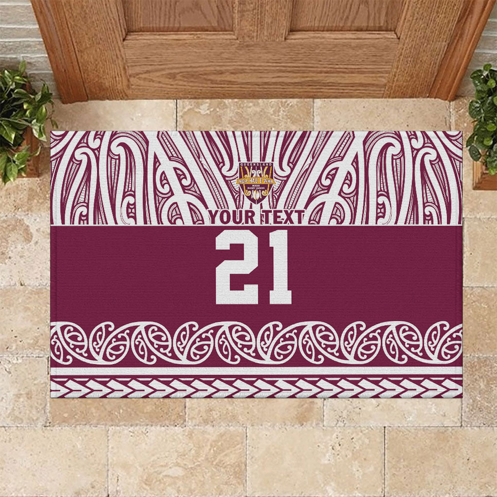 Queensland Maori Nga Hau E Wha Custom Rubber Doormat Polynesian Maori Tribal Pattern LT9 Maroon - Polynesian Pride