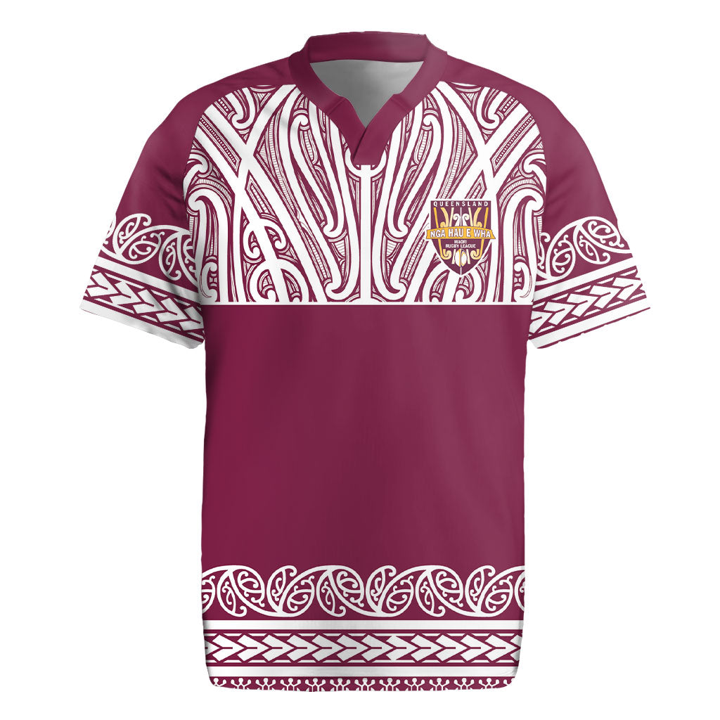 Queensland Maori Nga Hau E Wha Custom Rugby Jersey Polynesian Maori Tribal Pattern LT9 Maroon - Polynesian Pride