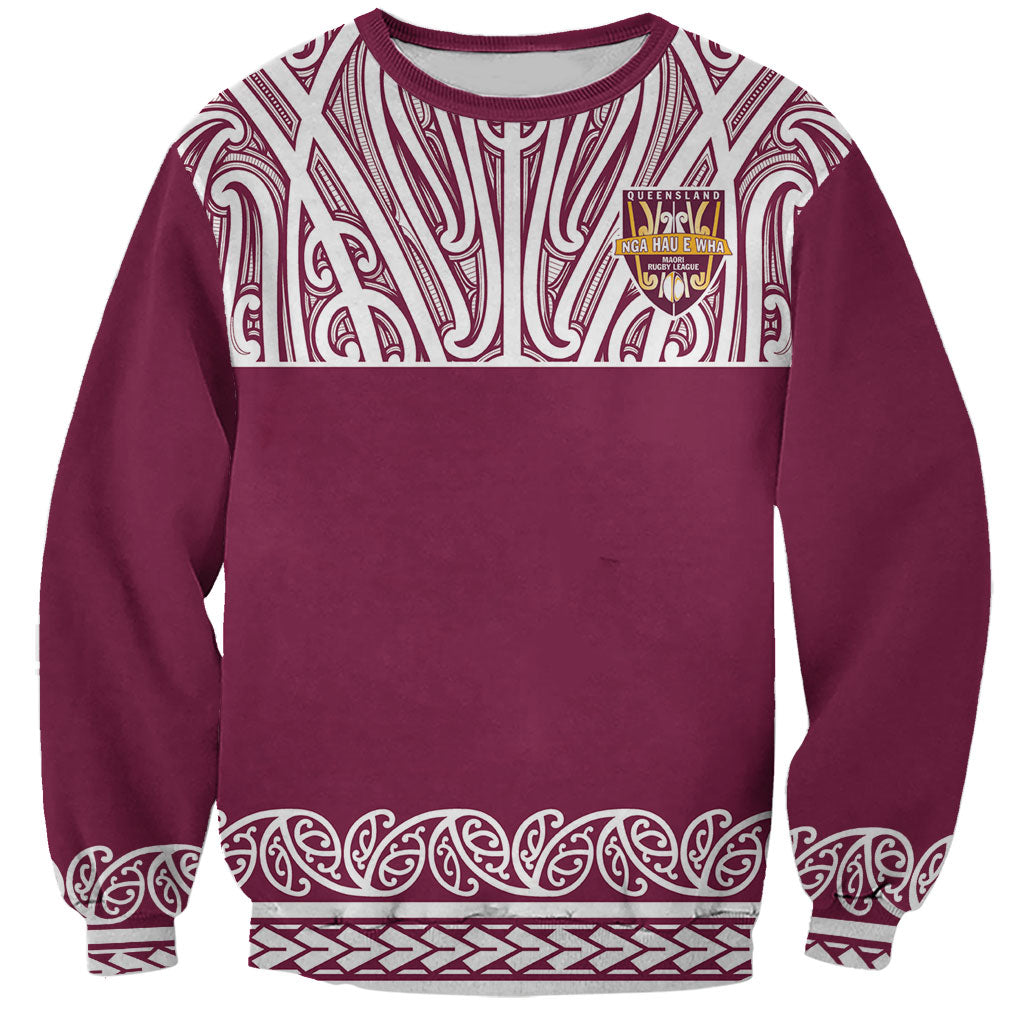 Queensland Maori Nga Hau E Wha Custom Sweatshirt Polynesian Maori Tribal Pattern LT9 Unisex Maroon - Polynesian Pride