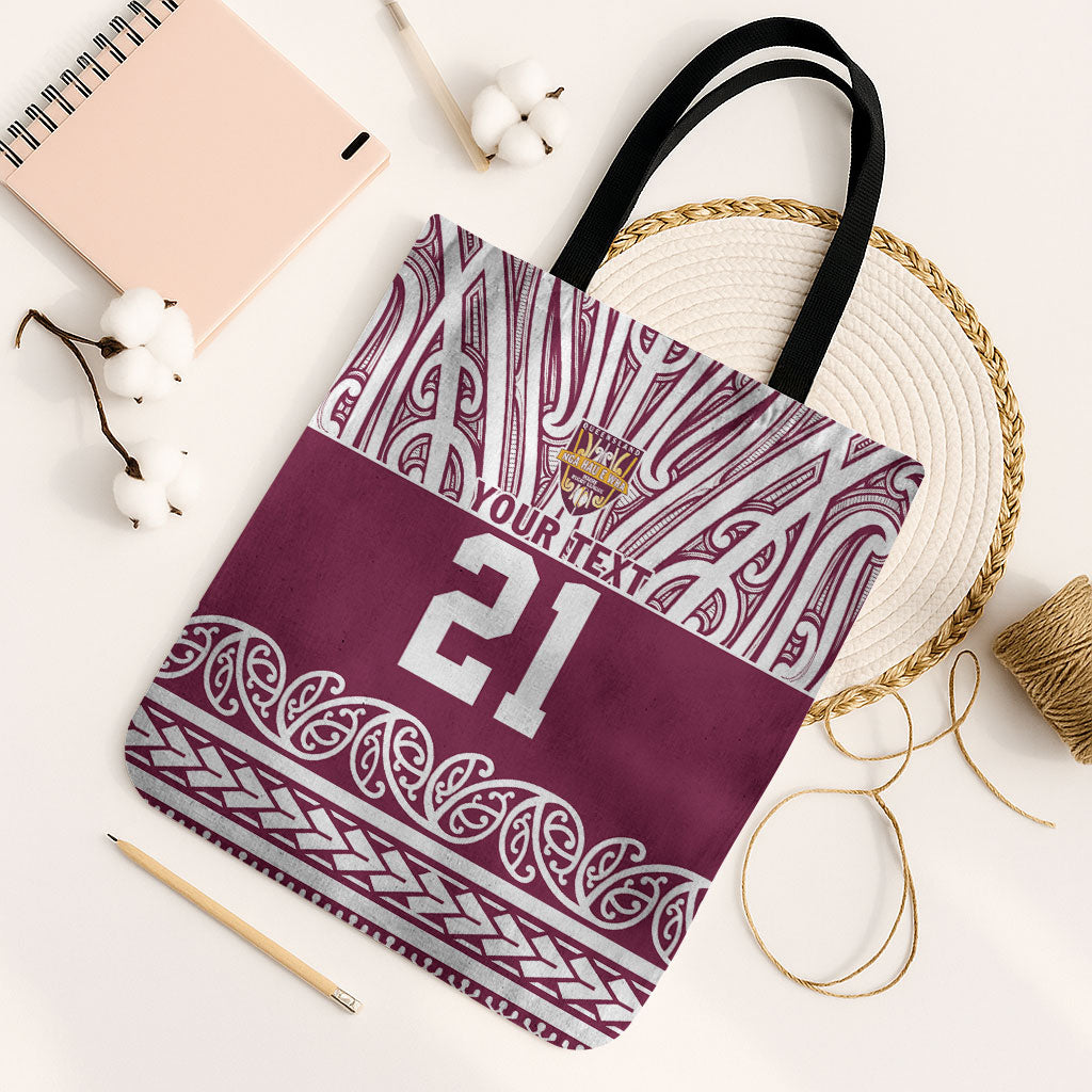 Queensland Maori Nga Hau E Wha Custom Tote Bag Polynesian Maori Tribal Pattern LT9 Black Strap One Size Maroon - Polynesian Pride
