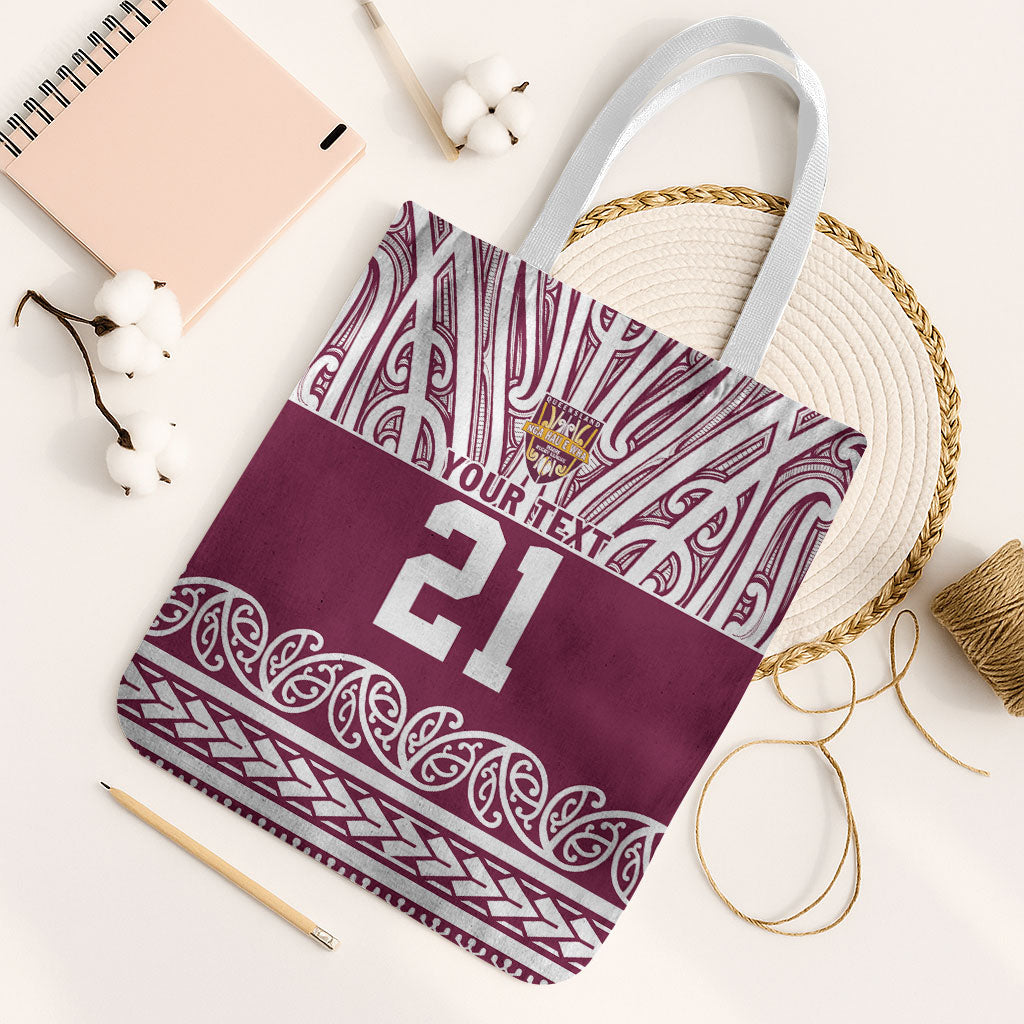 Queensland Maori Nga Hau E Wha Custom Tote Bag Polynesian Maori Tribal Pattern LT9 White Strap One Size Maroon - Polynesian Pride